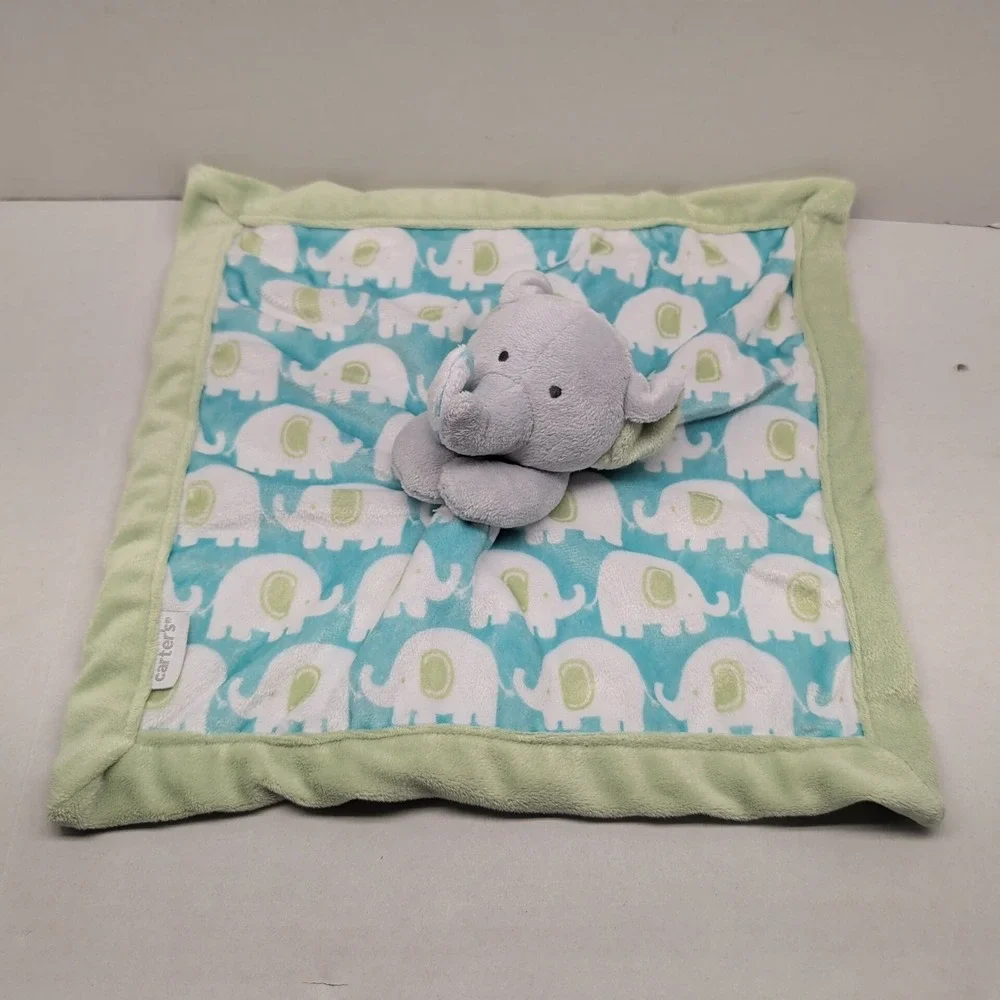 Carters Grey Elephant Lovey Plush Green Blue Security Blanket Baby